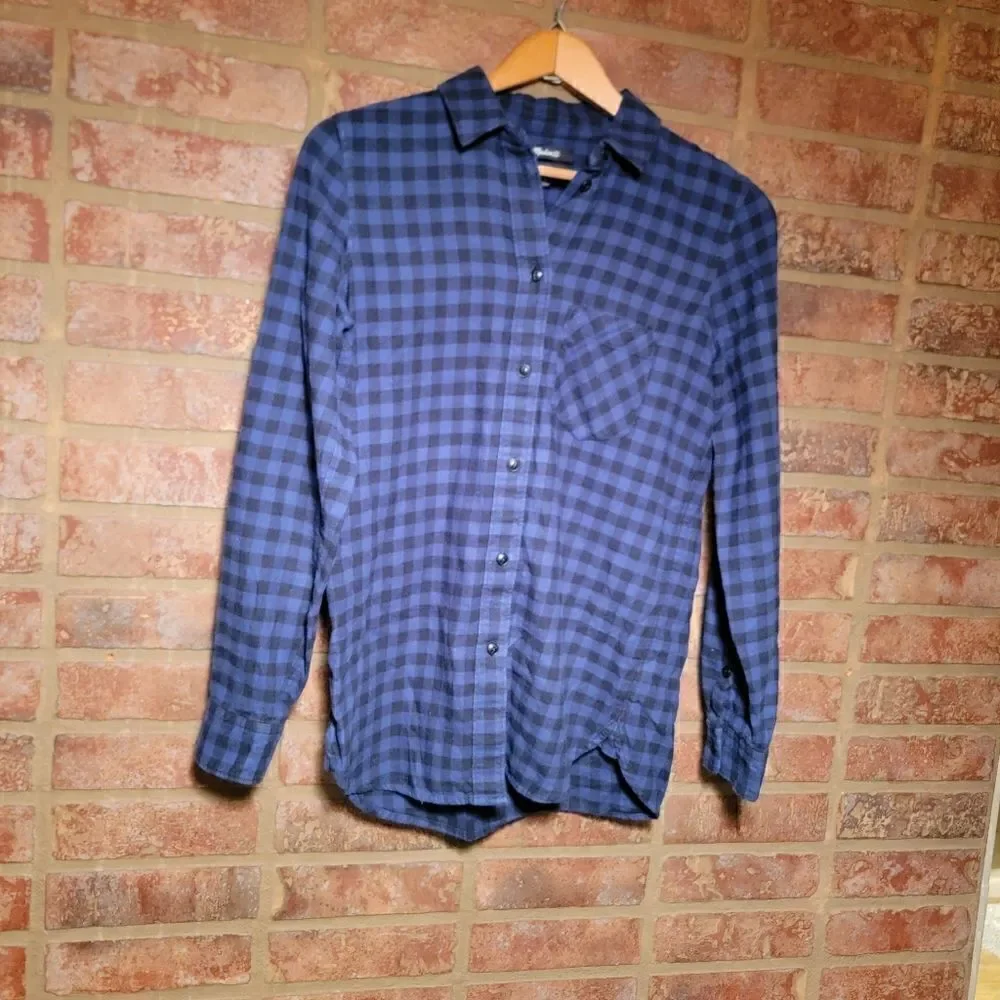 Madewell Blue Plaid Flannel Slim Boyfriend Shirt size XS - Picture 5 of 9